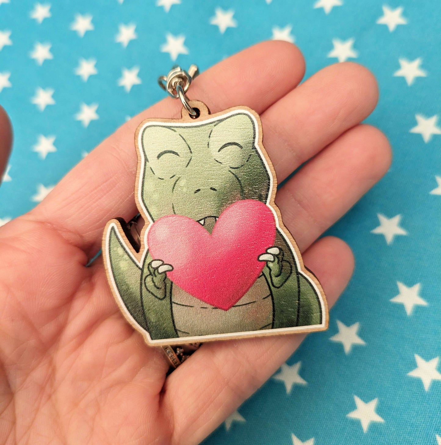 Trex Dinosaur Heart Keychain