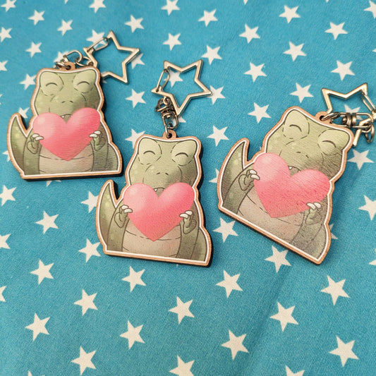 Trex Dinosaur Heart Keychain