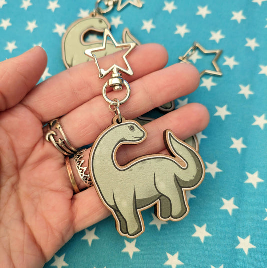 Brontosaurus Wooden Keychain