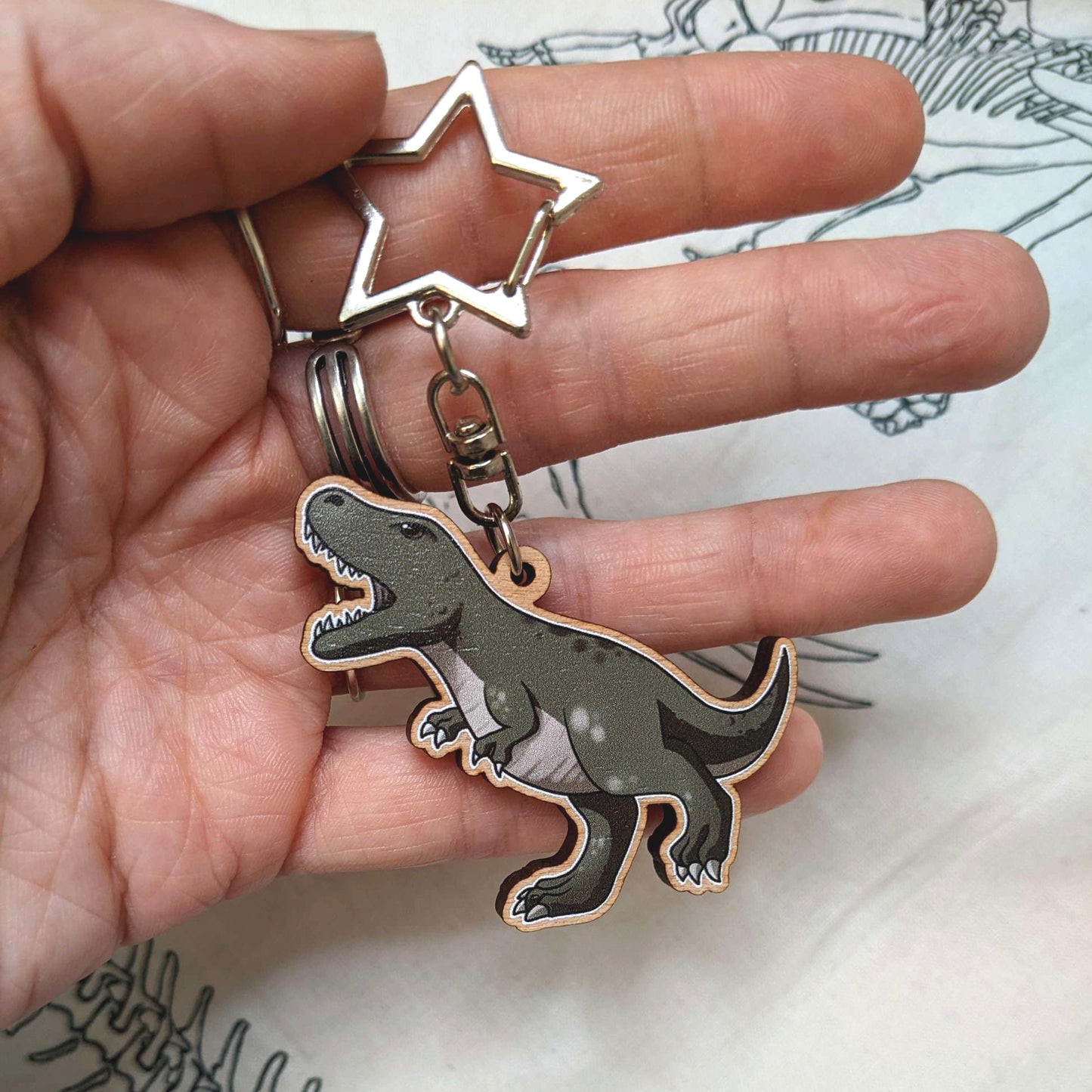 T-rex Wooden Keychain